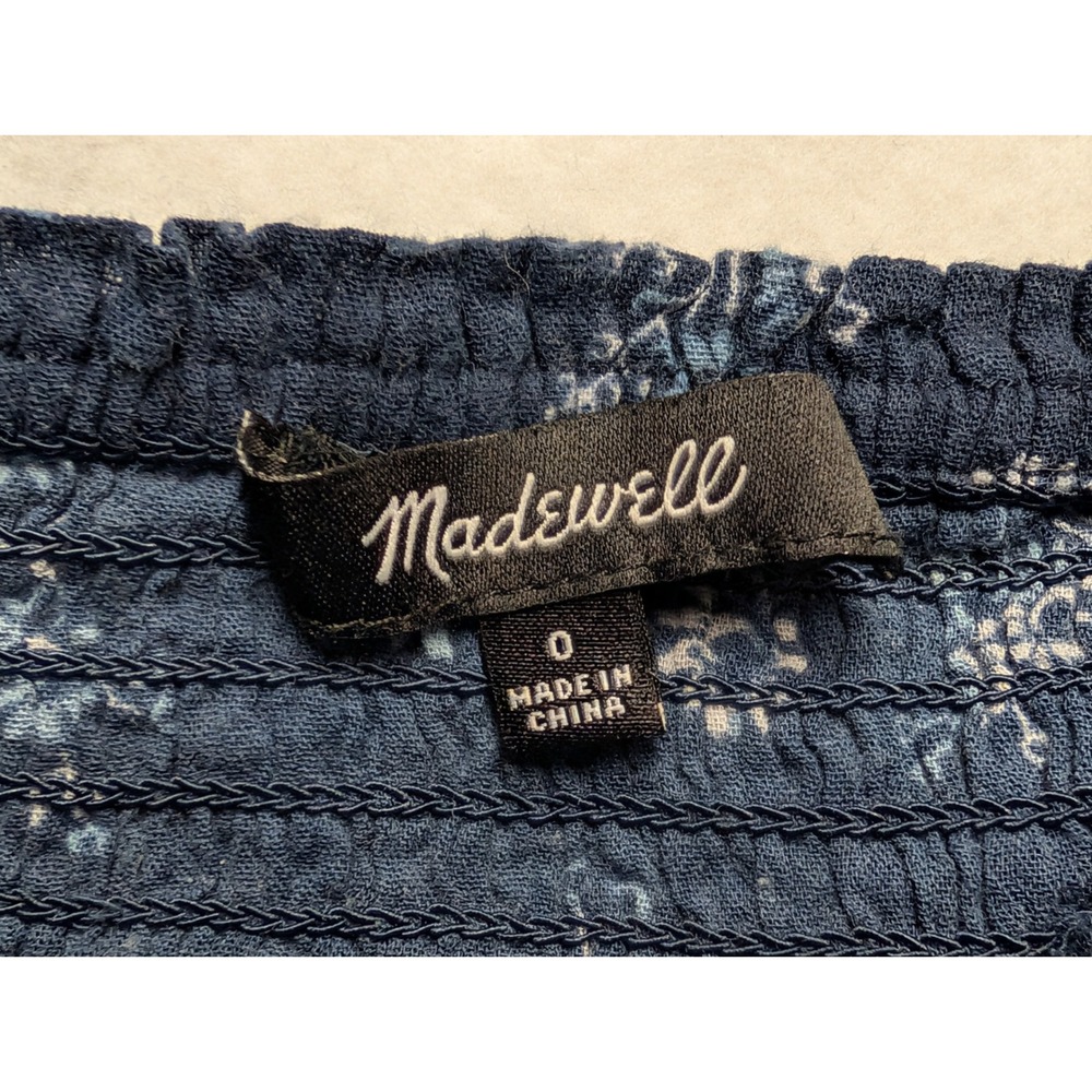 Madewell Womens Smocked Peplum Top Size 0 Floral Long Sleeve Navy Blue - Picture 3 of 9